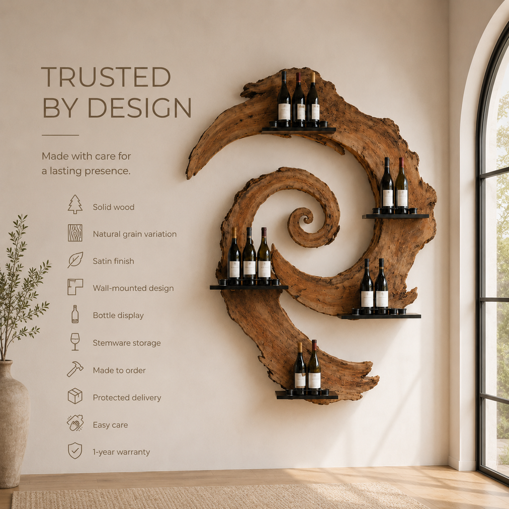 Solid Wood Wall Wine Rack with Glass Holder - Branch Form - product image 09