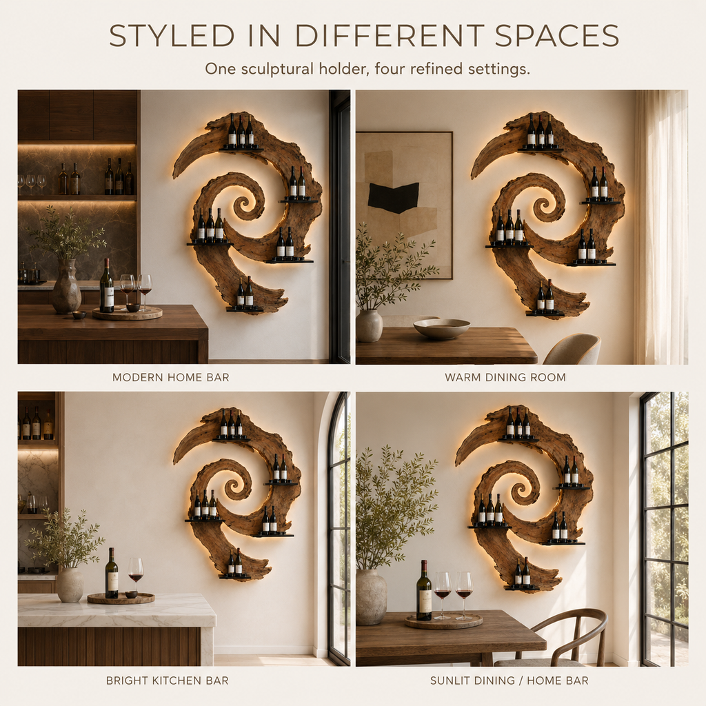 Solid Wood Wall Wine Rack with Glass Holder - Branch Form - product image 10