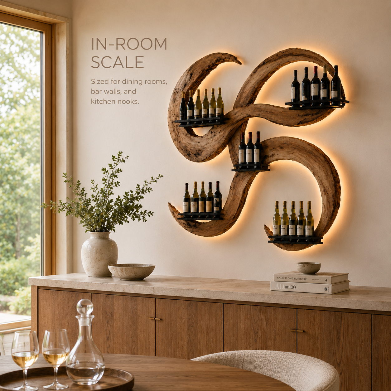 Solid Wood Wall Wine Rack with Glass Holder - Crescent - product image 04