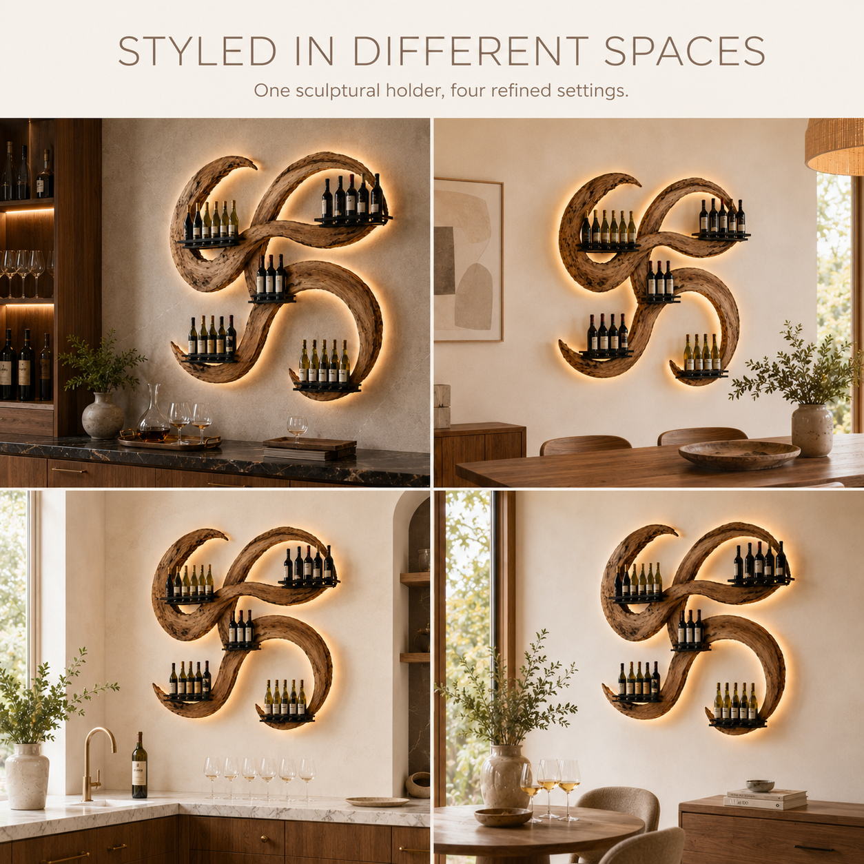 Solid Wood Wall Wine Rack with Glass Holder - Crescent - product image 10