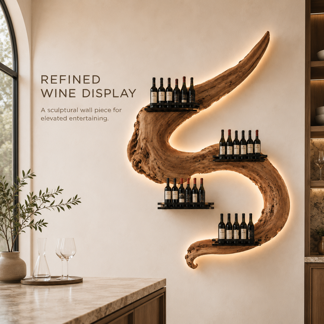 Solid Wood Wall Wine Rack with Glass Holder - Gallery Rail - product image 02