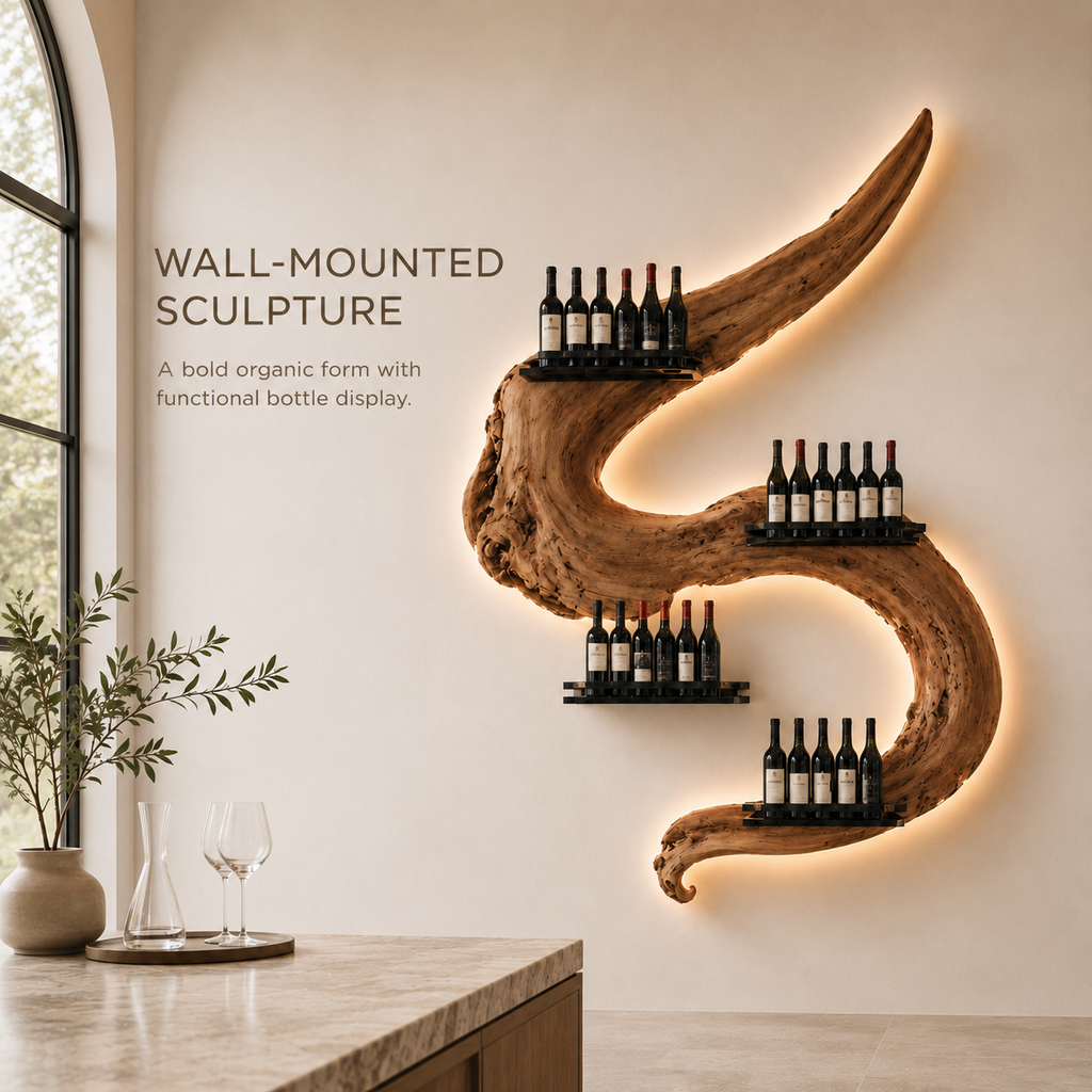 Solid Wood Wall Wine Rack with Glass Holder - Gallery Rail - product image 03