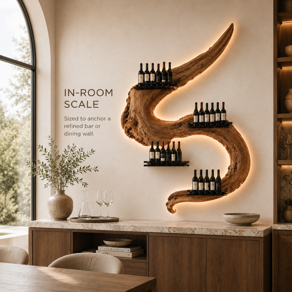 Solid Wood Wall Wine Rack with Glass Holder - Gallery Rail - product image 04