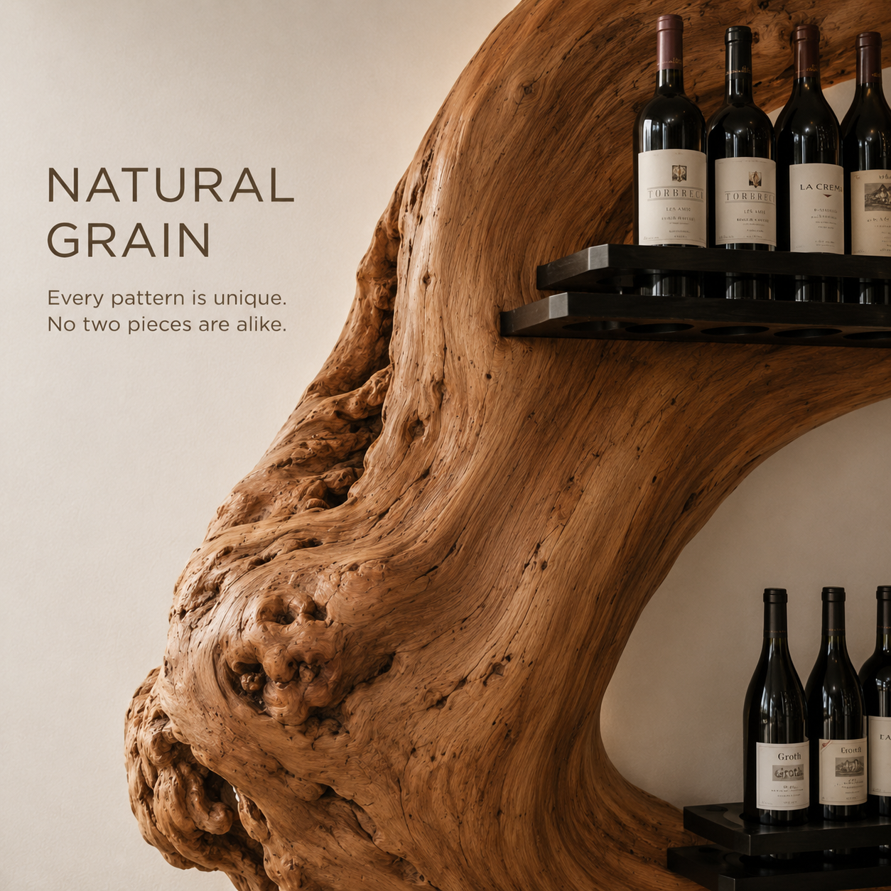 Solid Wood Wall Wine Rack with Glass Holder - Gallery Rail - product image 05
