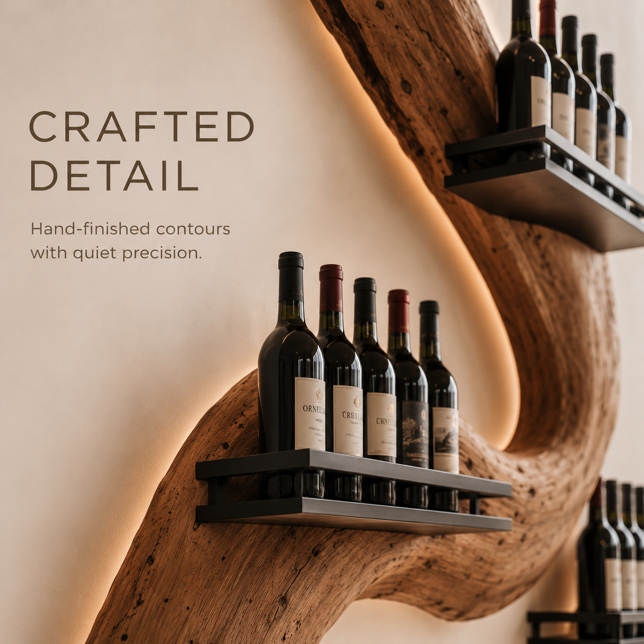 Solid Wood Wall Wine Rack with Glass Holder - Gallery Rail - product image 06