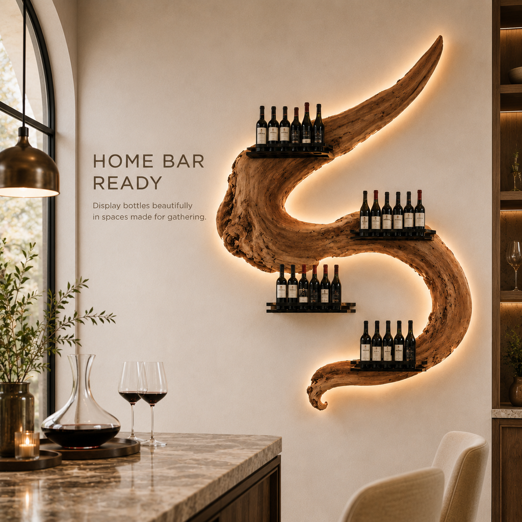 Solid Wood Wall Wine Rack with Glass Holder - Gallery Rail - product image 07