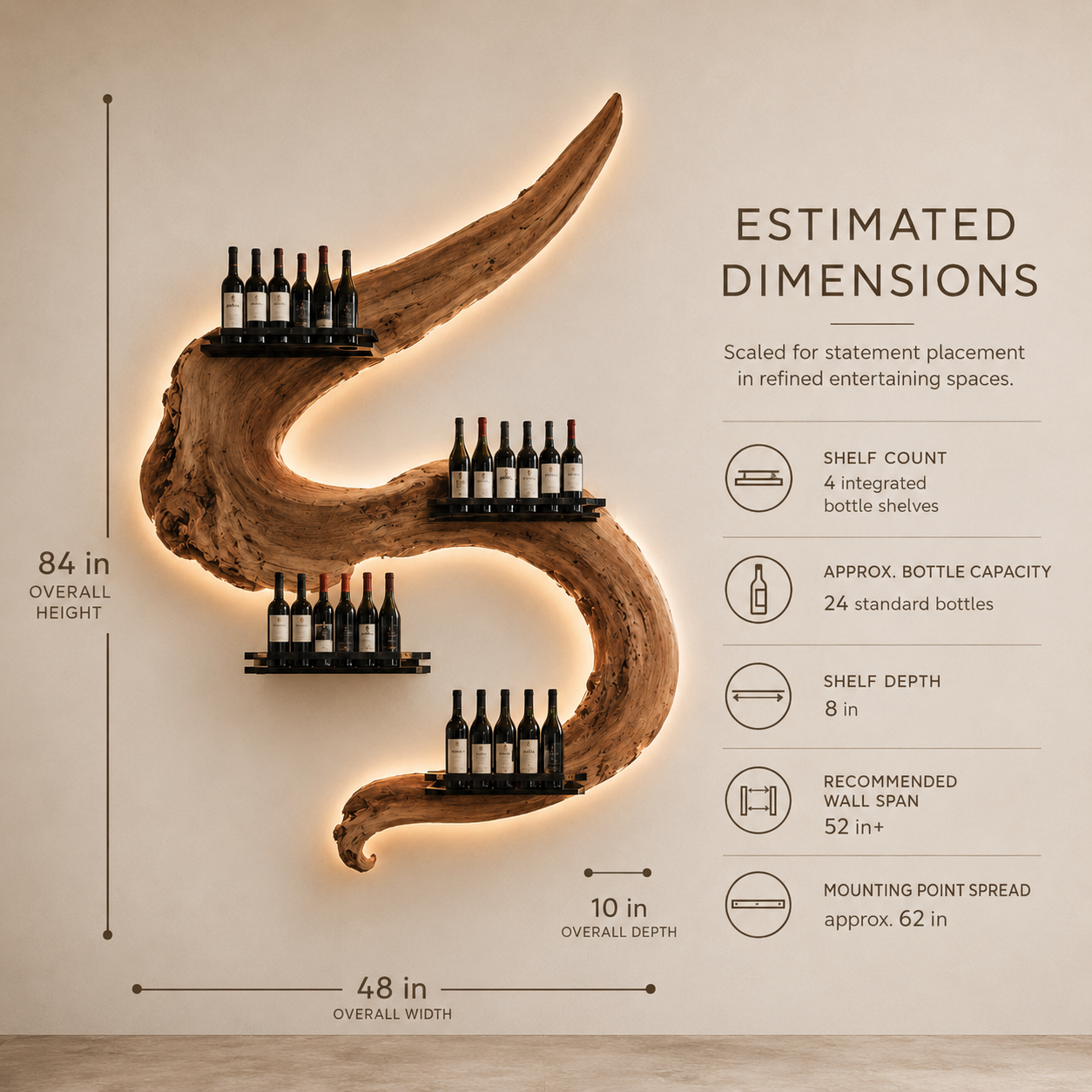 Solid Wood Wall Wine Rack with Glass Holder - Gallery Rail - product image 08