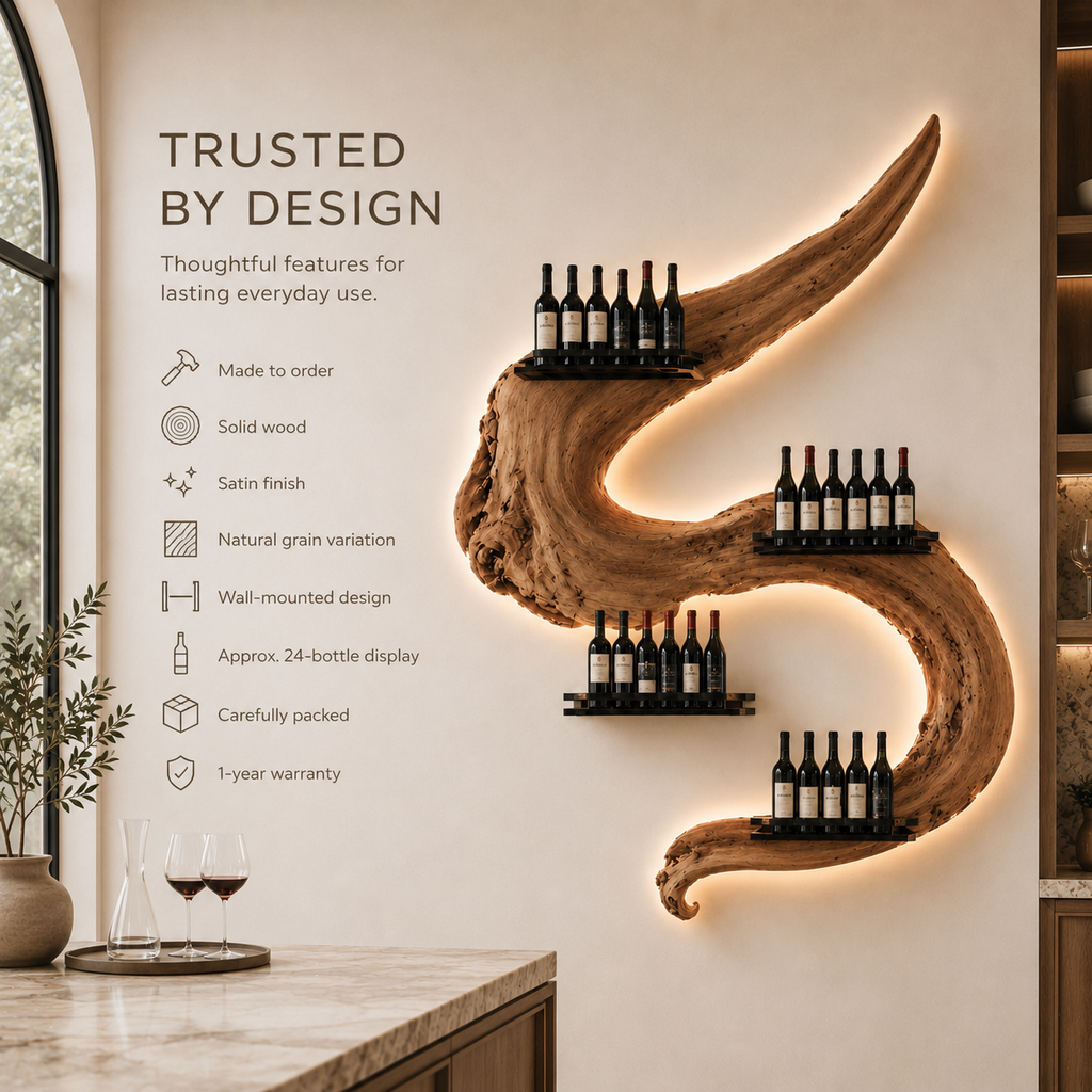 Solid Wood Wall Wine Rack with Glass Holder - Gallery Rail - product image 09