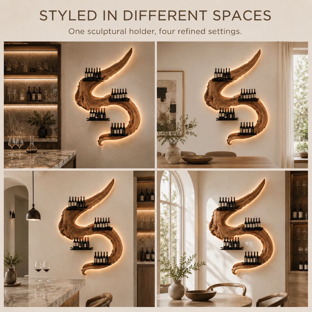 Solid Wood Wall Wine Rack with Glass Holder - Gallery Rail - product image 11