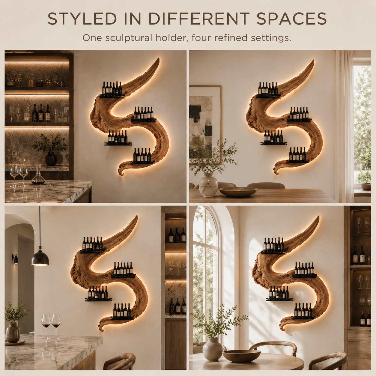 Solid Wood Wall Wine Rack with Glass Holder - Gallery Rail - product image 11