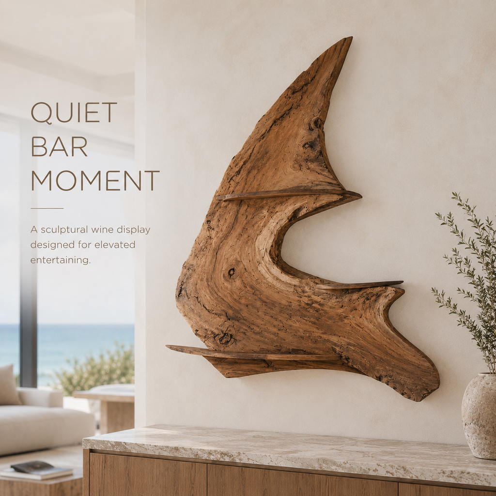 Solid Wood Wall Wine Rack with Glass Holder - Live Edge - product image 02