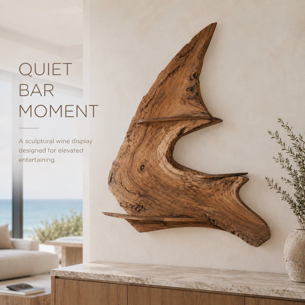 Solid Wood Wall Wine Rack with Glass Holder - Live Edge - product image 02