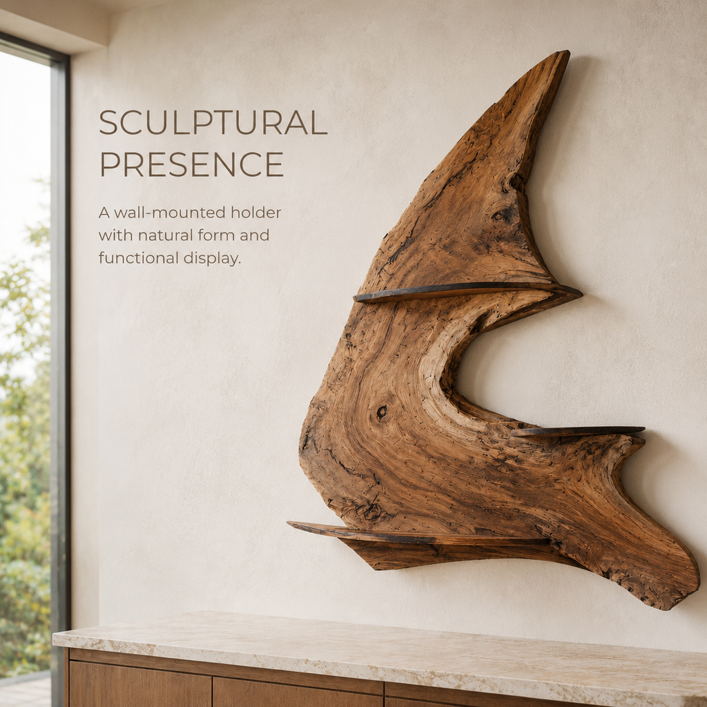 Solid Wood Wall Wine Rack with Glass Holder - Live Edge - product image 03