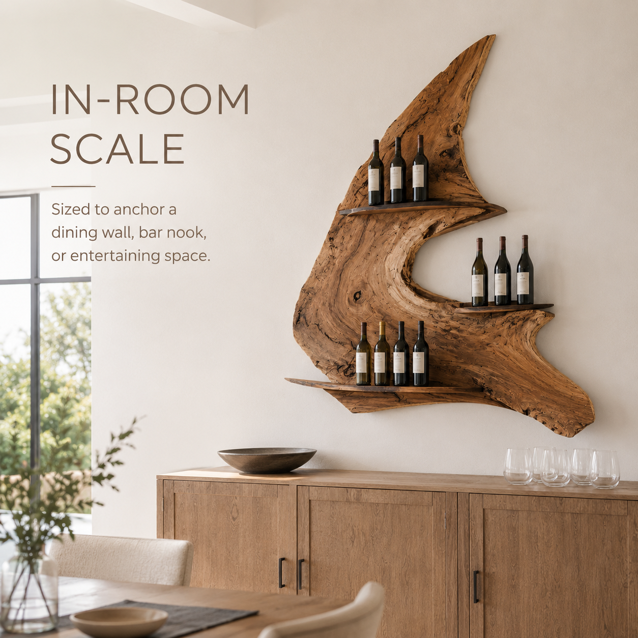 Solid Wood Wall Wine Rack with Glass Holder - Live Edge - product image 04