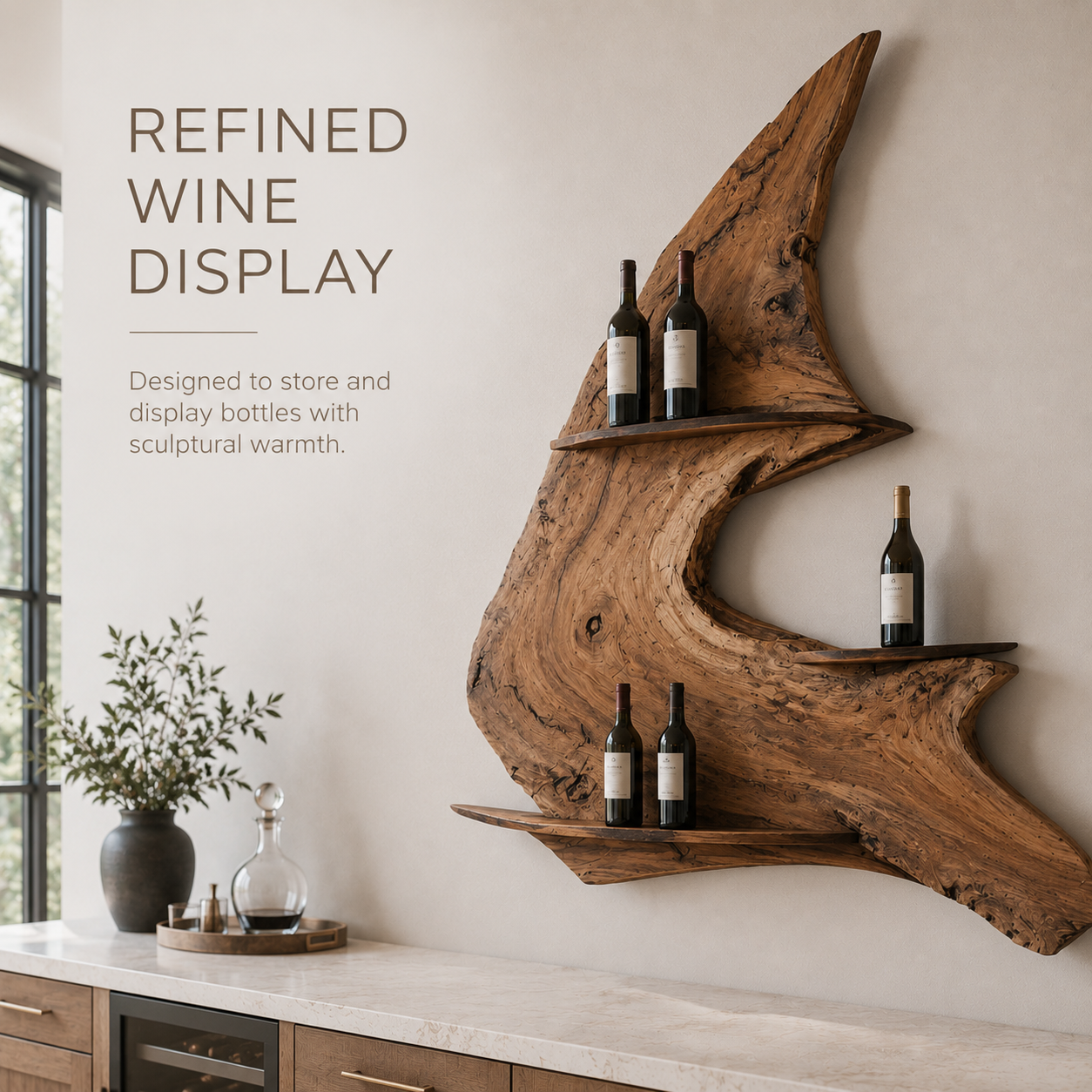 Solid Wood Wall Wine Rack with Glass Holder - Live Edge - product image 07