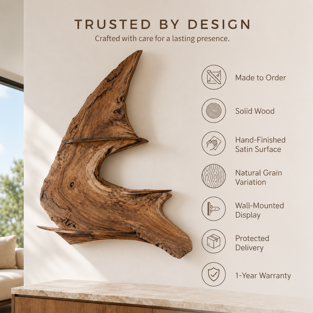 Solid Wood Wall Wine Rack with Glass Holder - Live Edge - product image 09