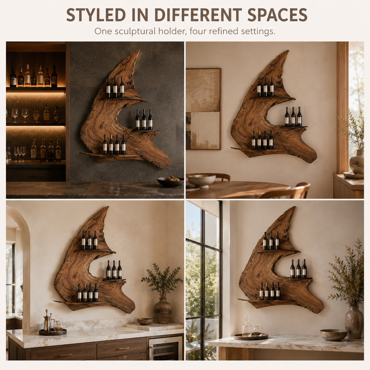 Solid Wood Wall Wine Rack with Glass Holder - Live Edge - product image 10