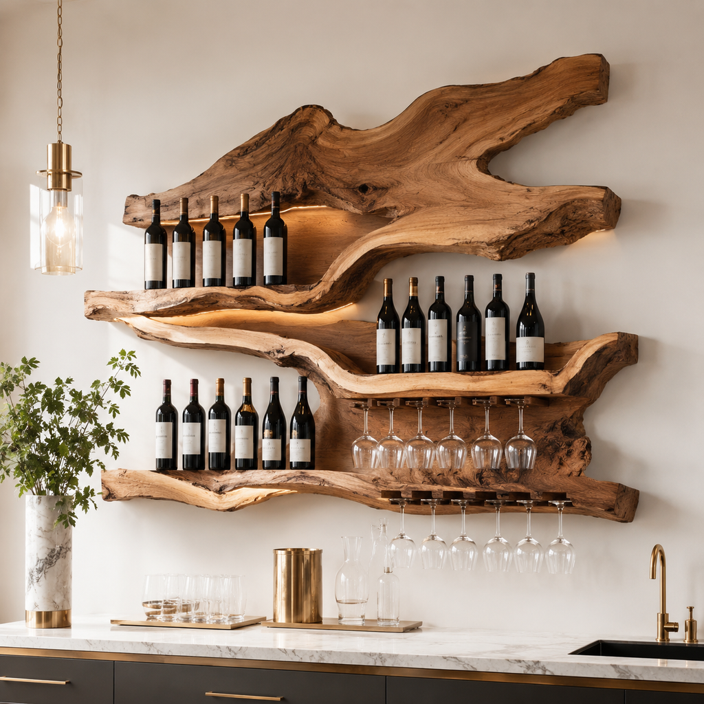 Solid Wood Wall Wine Rack with Glass Holder - Cellular - main view