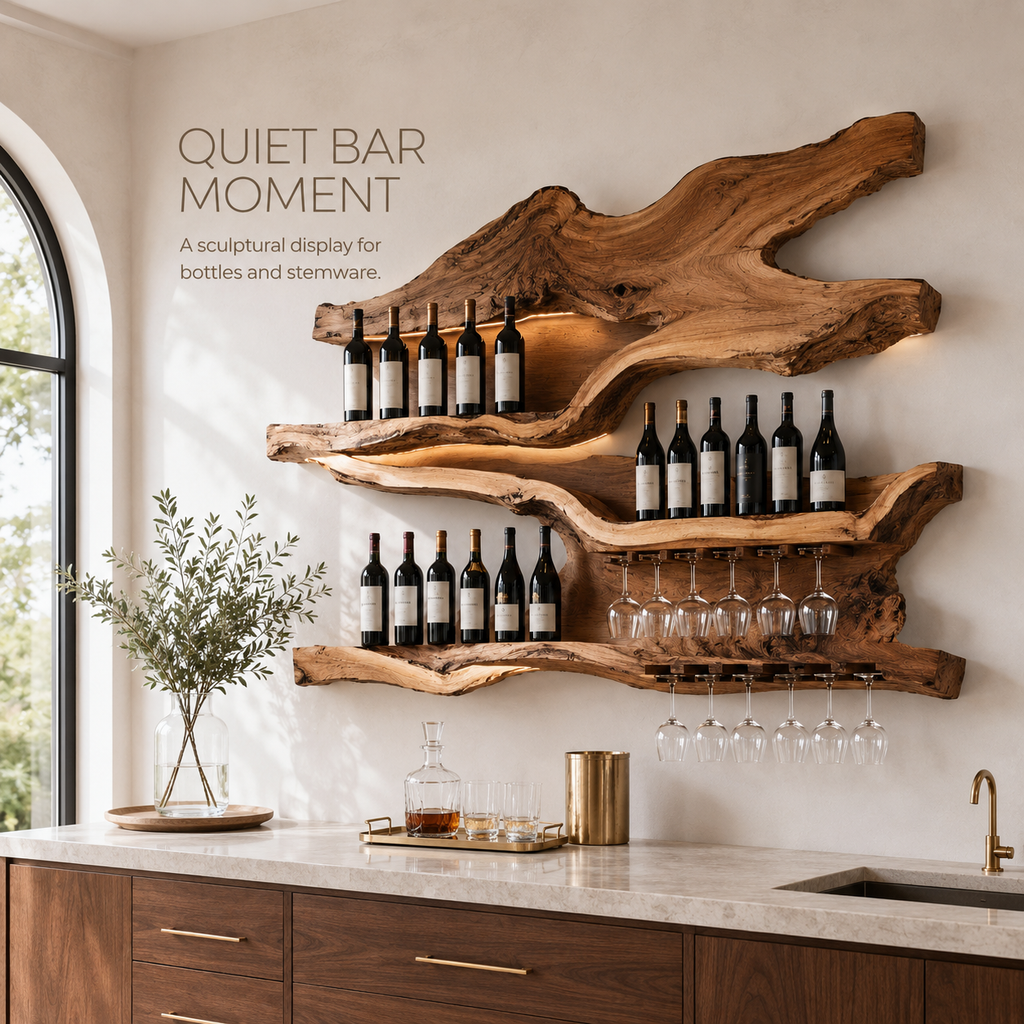 Solid Wood Wall Wine Rack with Glass Holder - Cellular - product image 02