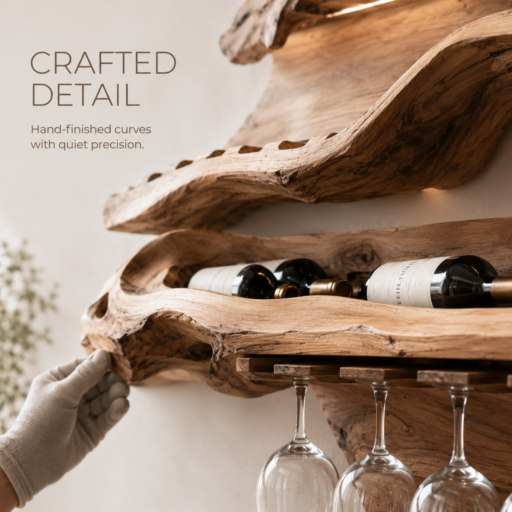 Solid Wood Wall Wine Rack with Glass Holder - Cellular - product image 06
