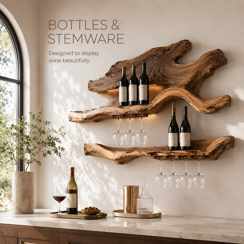 Solid Wood Wall Wine Rack with Glass Holder - Cellular - product image 07