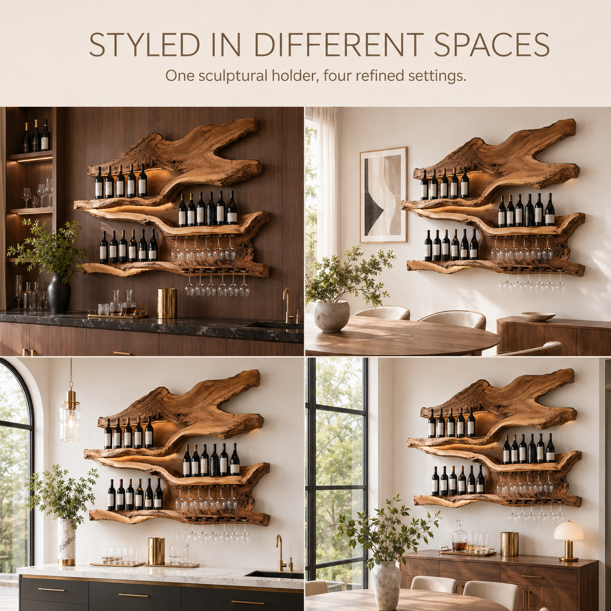 Solid Wood Wall Wine Rack with Glass Holder - Cellular - product image 10
