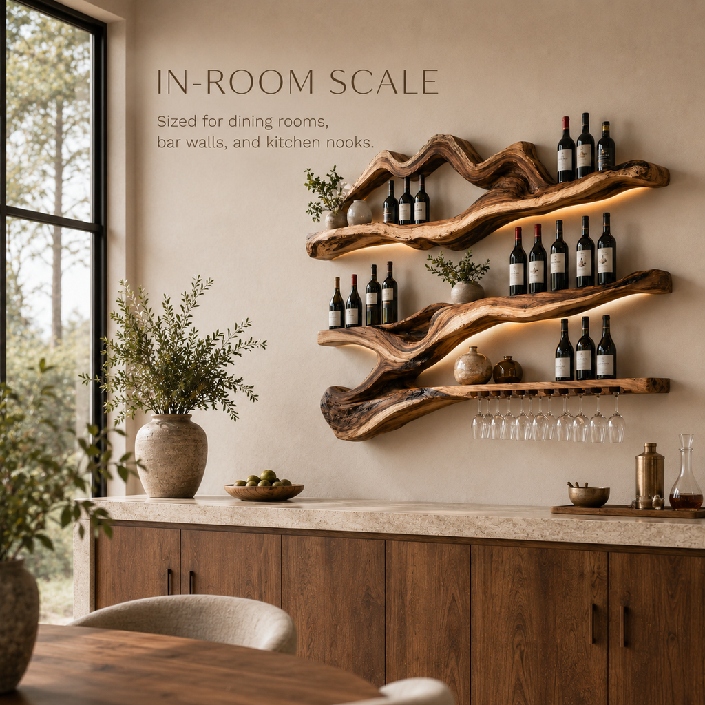 Solid Wood Wall Wine Rack with Glass Holder - Branch Form - product image 04
