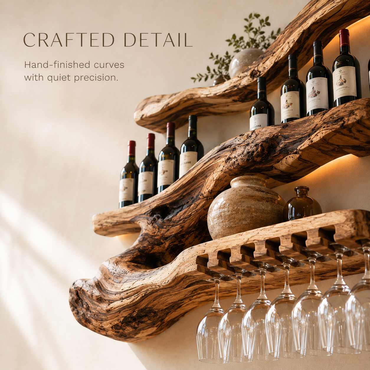 Solid Wood Wall Wine Rack with Glass Holder - Branch Form - product image 06