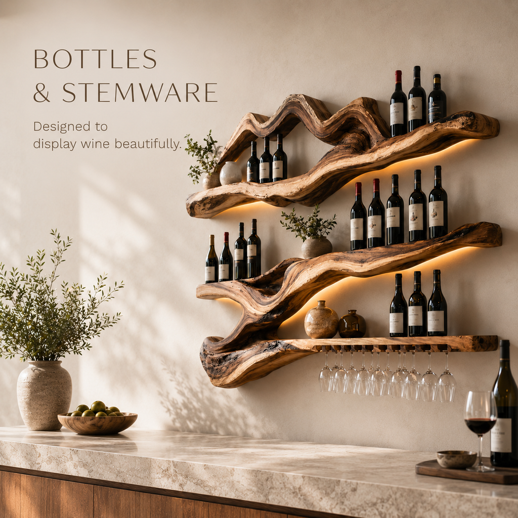 Solid Wood Wall Wine Rack with Glass Holder - Branch Form - product image 07