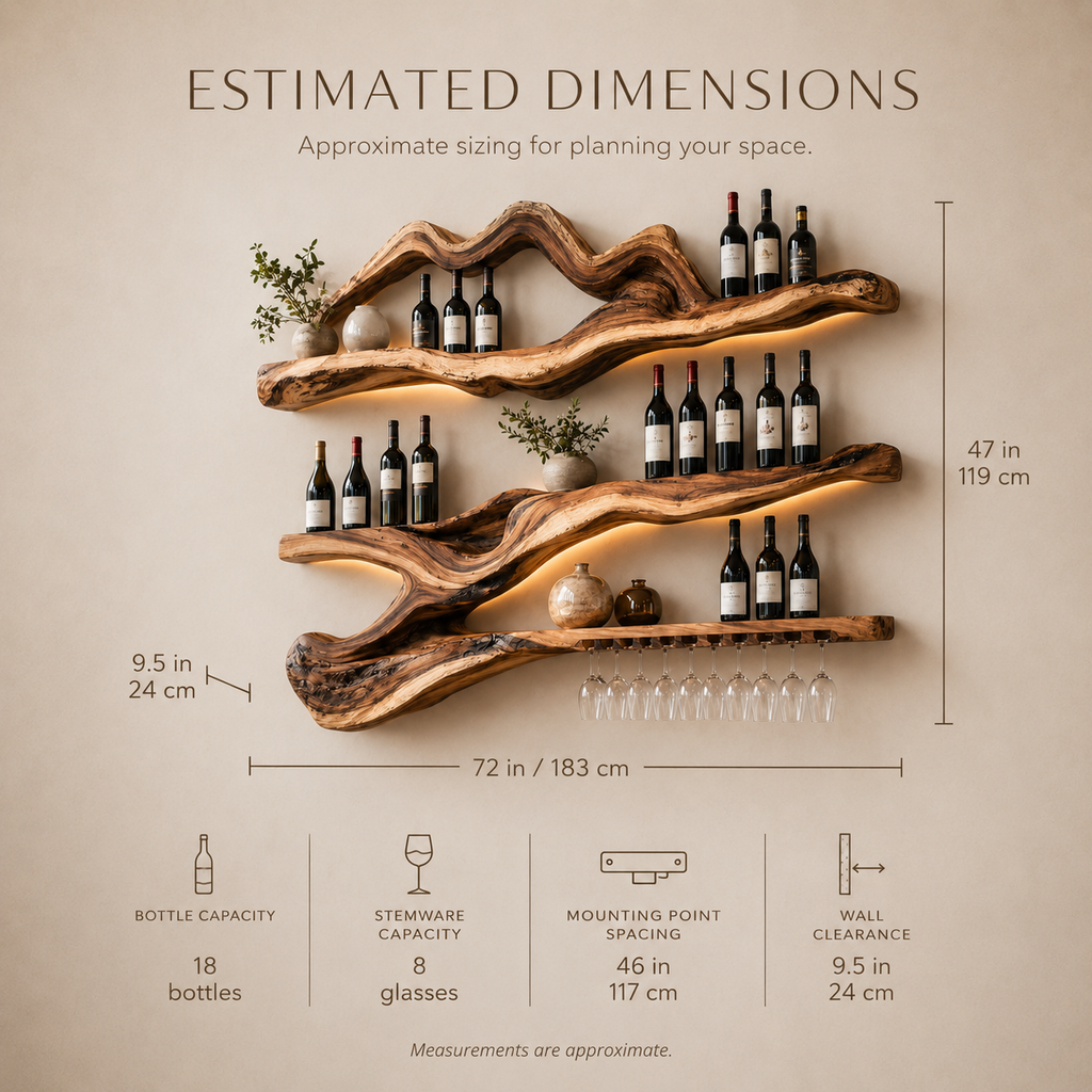 Solid Wood Wall Wine Rack with Glass Holder - Branch Form - product image 08