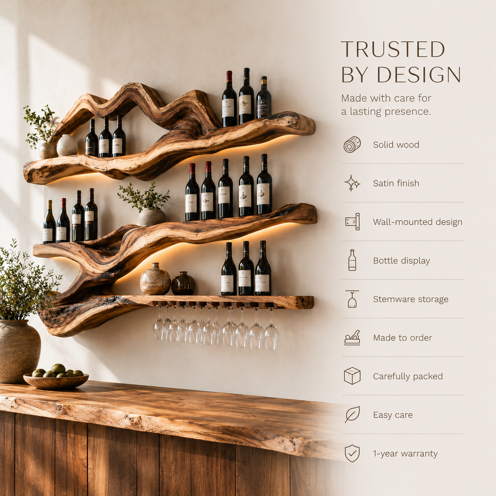 Solid Wood Wall Wine Rack with Glass Holder - Branch Form - product image 09