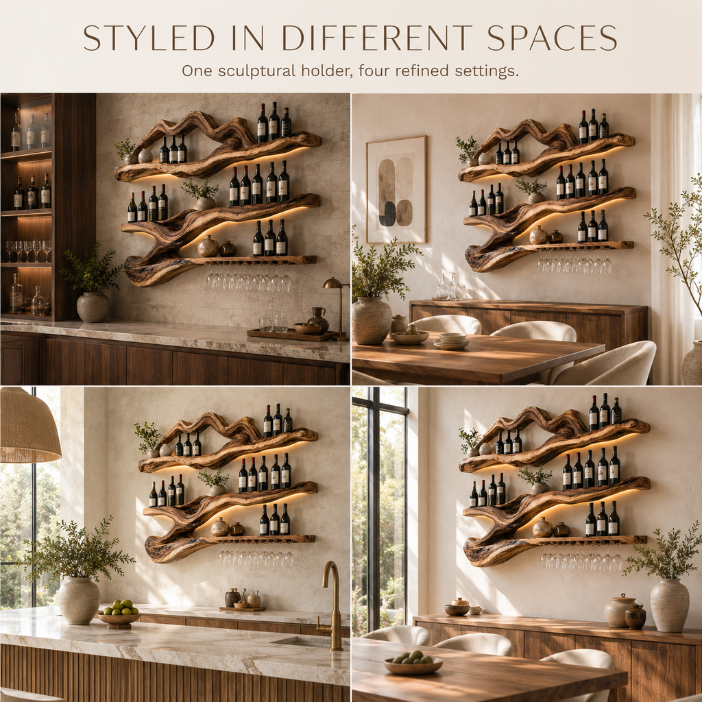 Solid Wood Wall Wine Rack with Glass Holder - Branch Form - product image 10