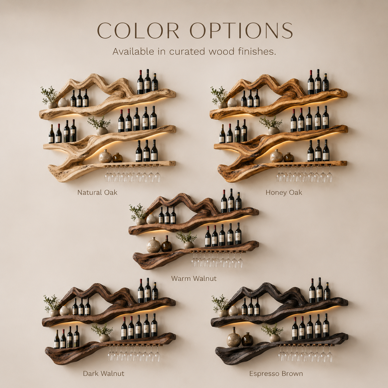 Solid Wood Wall Wine Rack with Glass Holder - Branch Form - product image 11