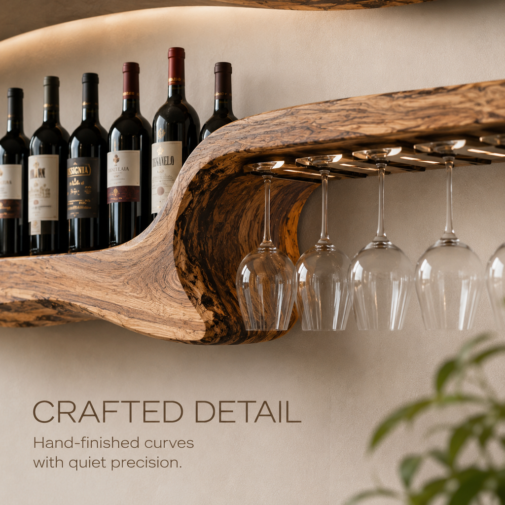 Solid Wood Wall Wine Rack with Glass Holder - Arched - product image 06