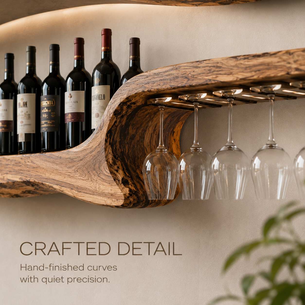 Solid Wood Wall Wine Rack with Glass Holder - Arched - product image 06