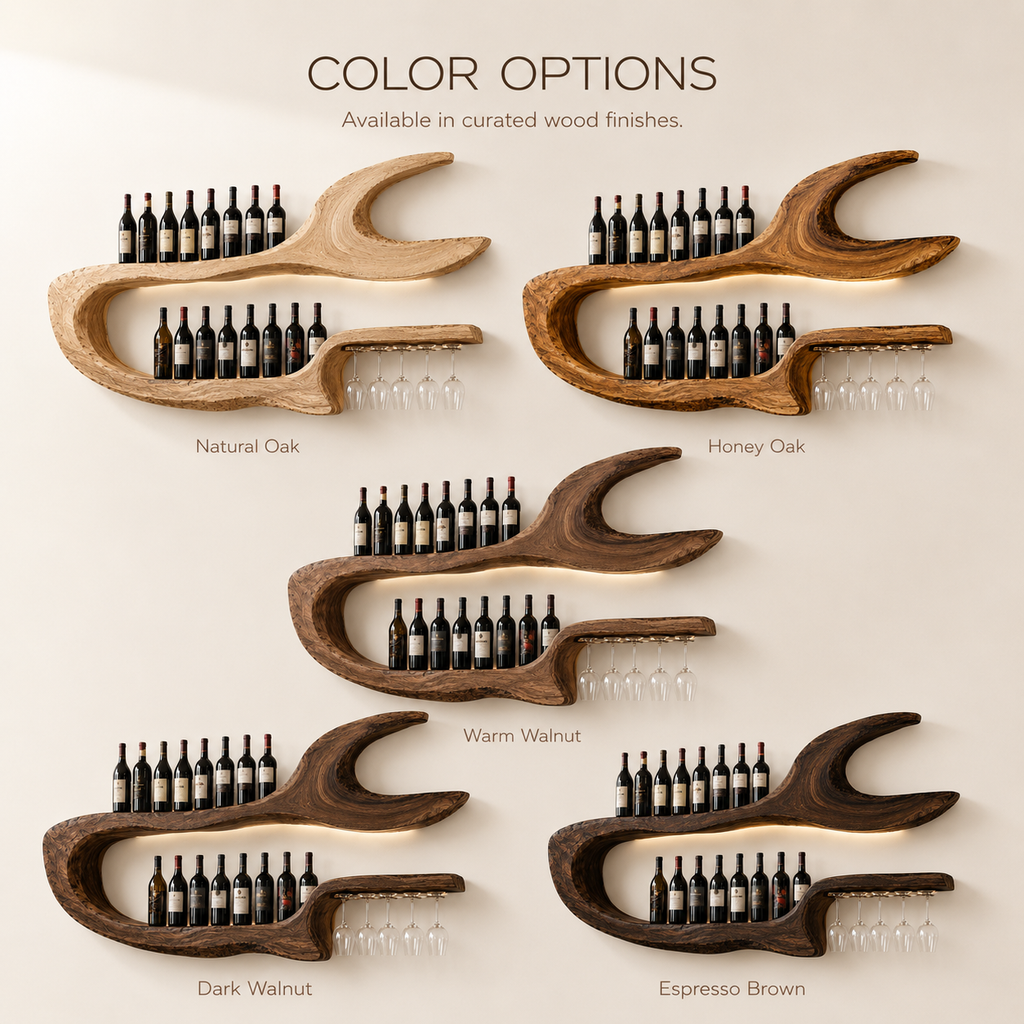 Solid Wood Wall Wine Rack with Glass Holder - Arched - product image 11
