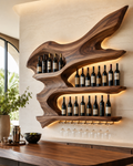 Solid Wood Wall Wine Rack with Glass Holder - Gallery Rail - main view