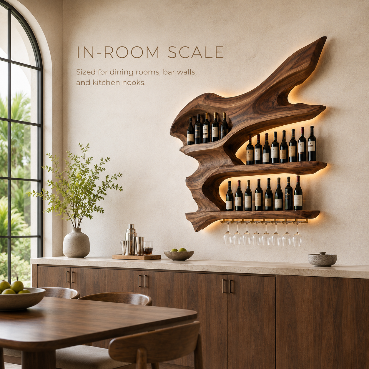 Solid Wood Wall Wine Rack with Glass Holder - Gallery Rail - product image 04