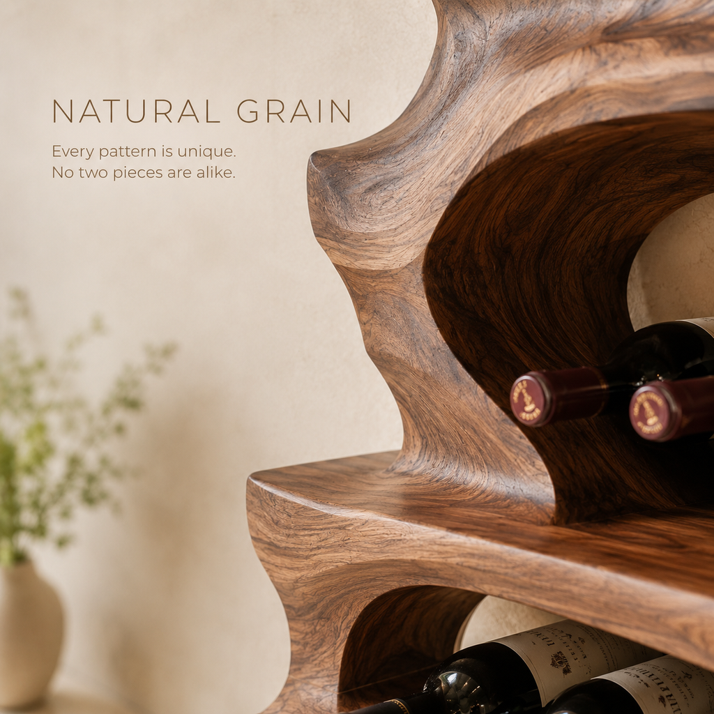 Solid Wood Wall Wine Rack with Glass Holder - Gallery Rail - product image 05