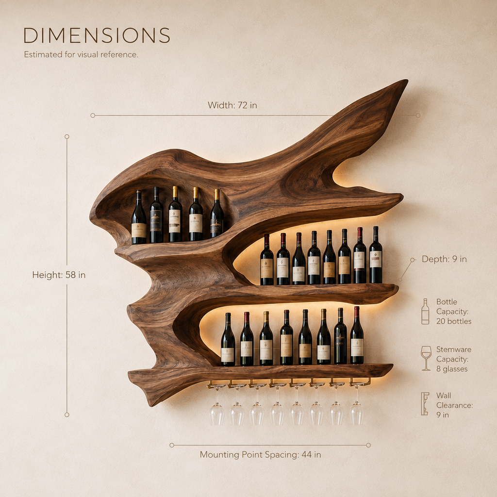 Solid Wood Wall Wine Rack with Glass Holder - Gallery Rail - product image 08