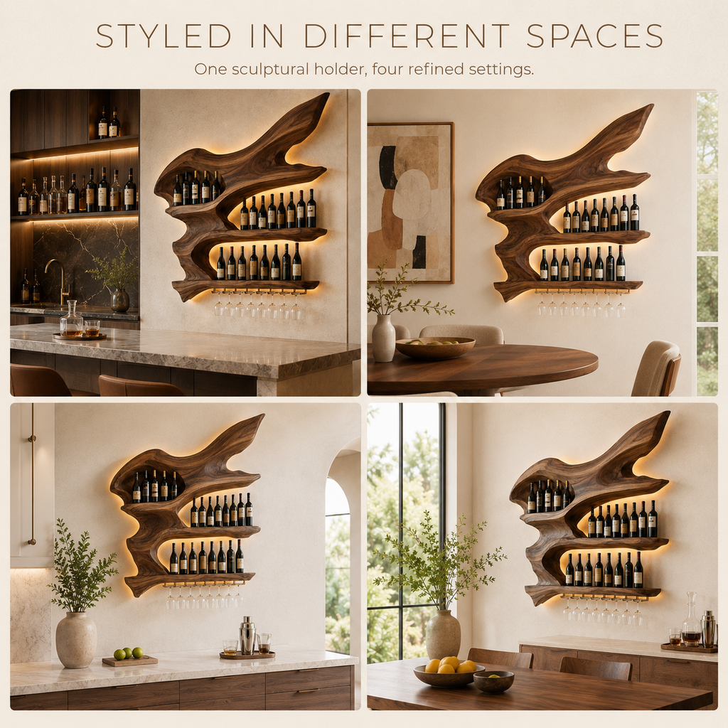 Solid Wood Wall Wine Rack with Glass Holder - Gallery Rail - product image 10
