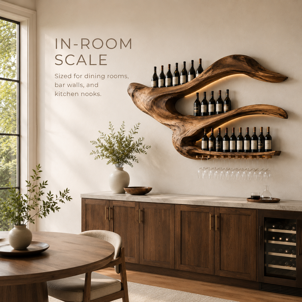 Solid Wood Wall Wine Rack with Glass Holder - Live Edge - product image 04