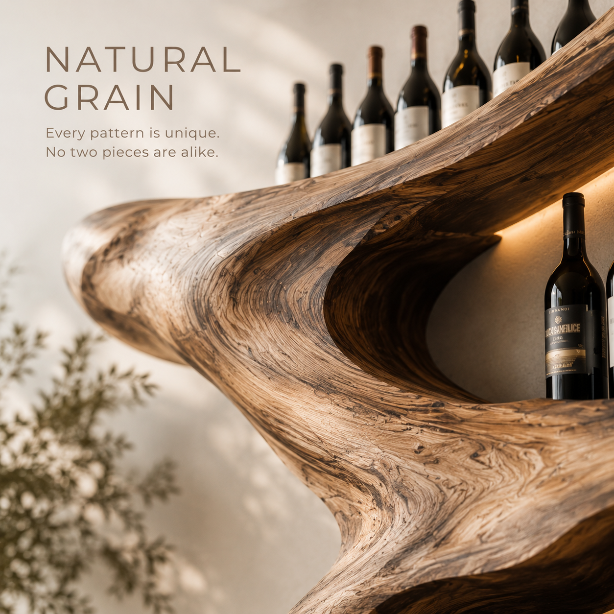 Solid Wood Wall Wine Rack with Glass Holder - Live Edge - product image 05
