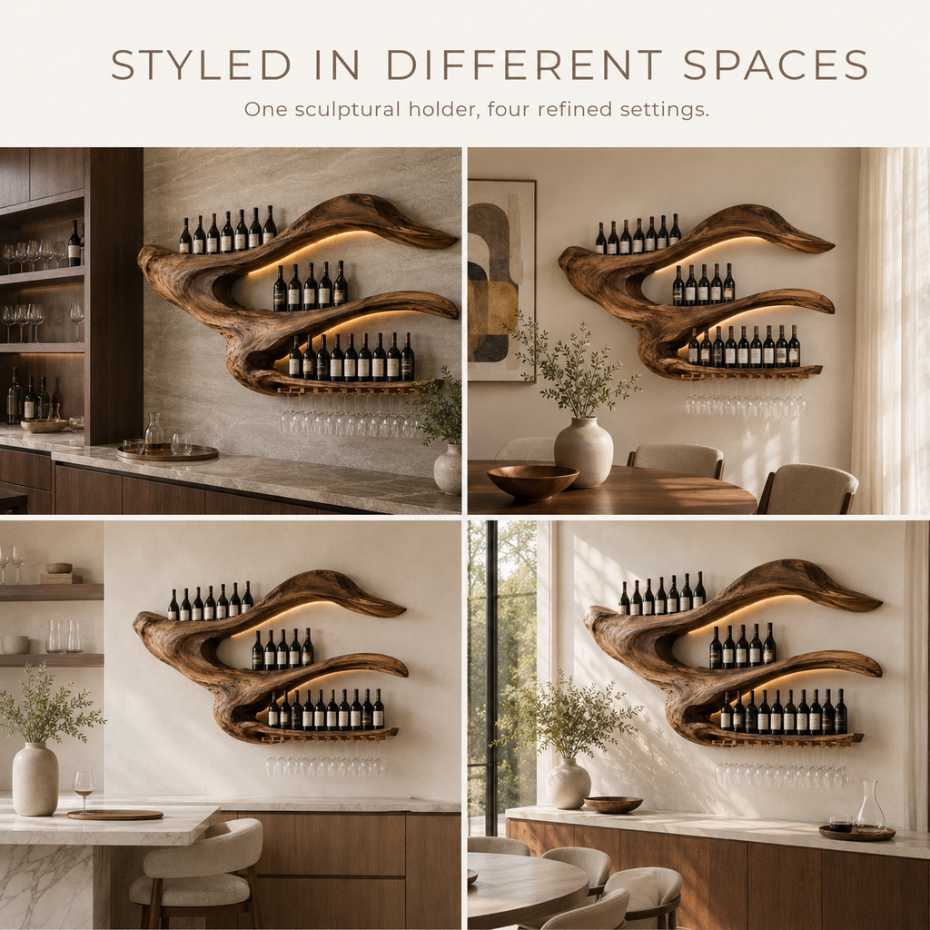 Solid Wood Wall Wine Rack with Glass Holder - Live Edge - product image 11