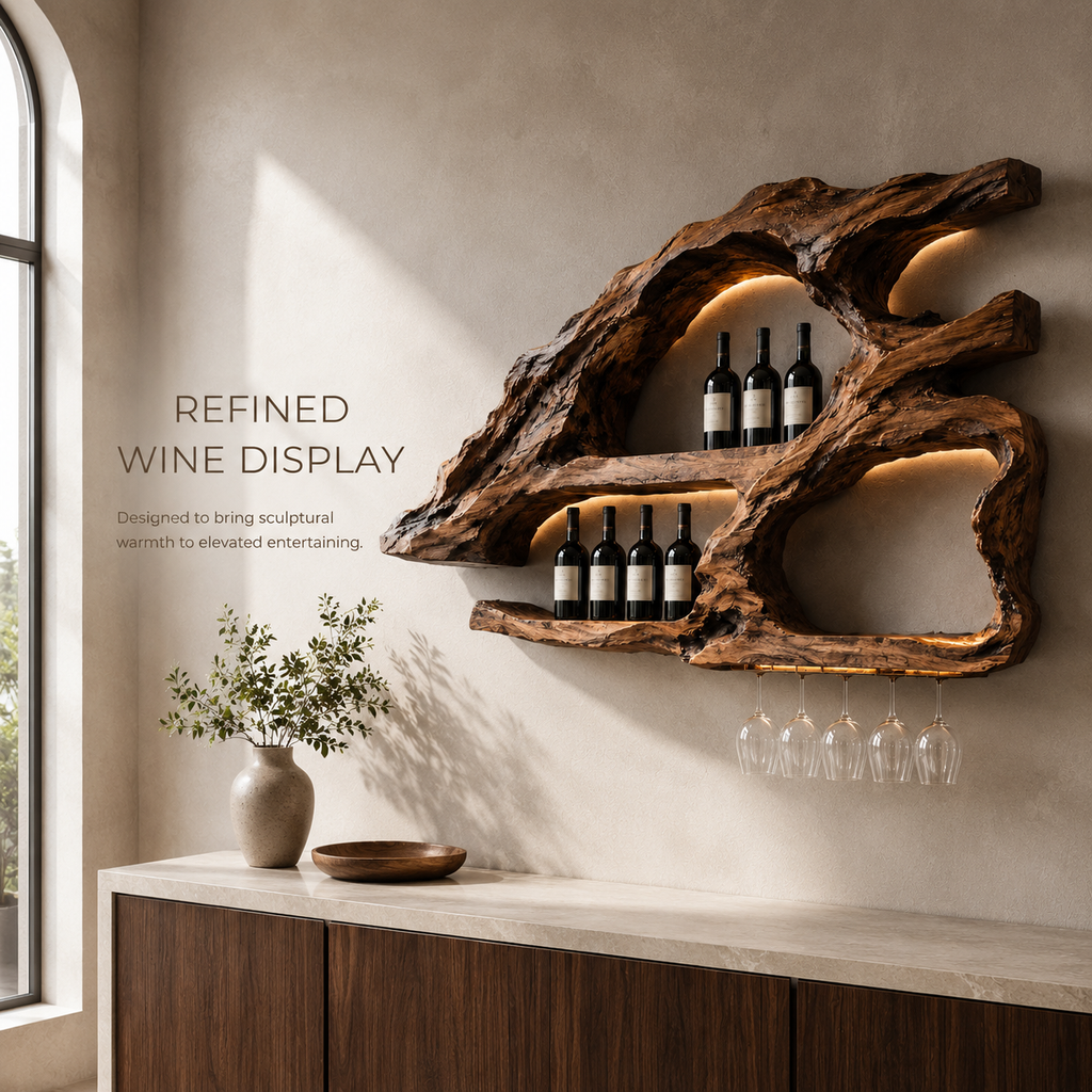 Solid Wood Wall Wine Rack with Glass Holder - Wave - product image 02
