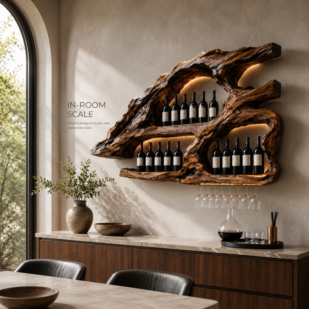 Solid Wood Wall Wine Rack with Glass Holder - Wave - product image 04