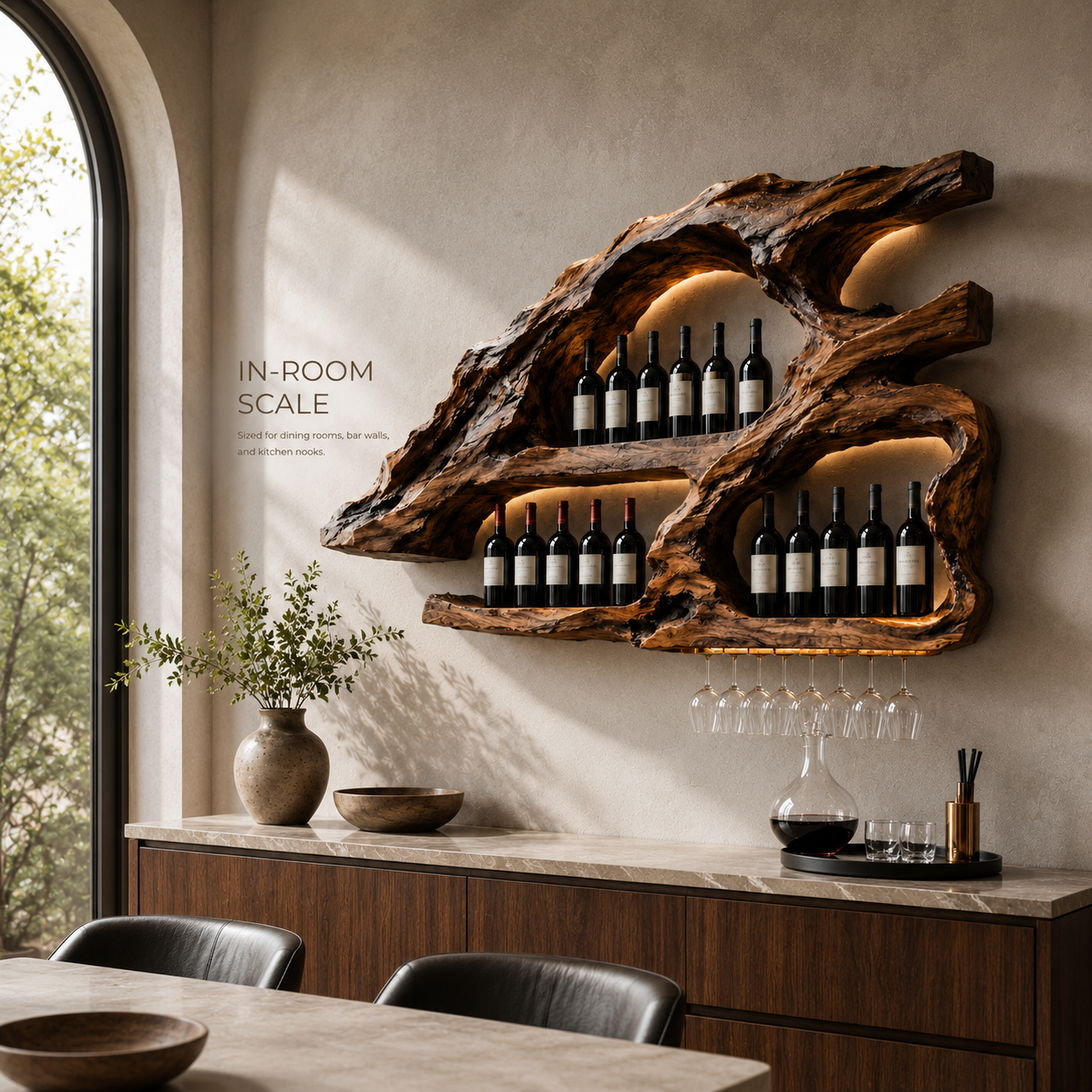 Solid Wood Wall Wine Rack with Glass Holder - Wave - product image 04