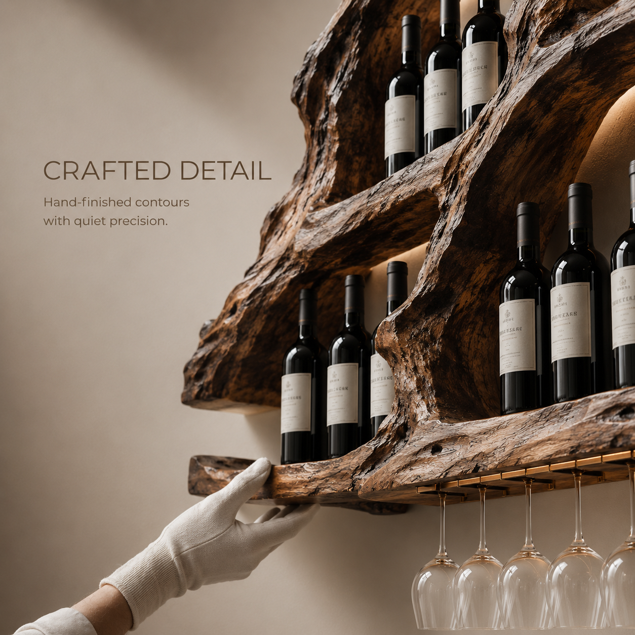 Solid Wood Wall Wine Rack with Glass Holder - Wave - product image 06