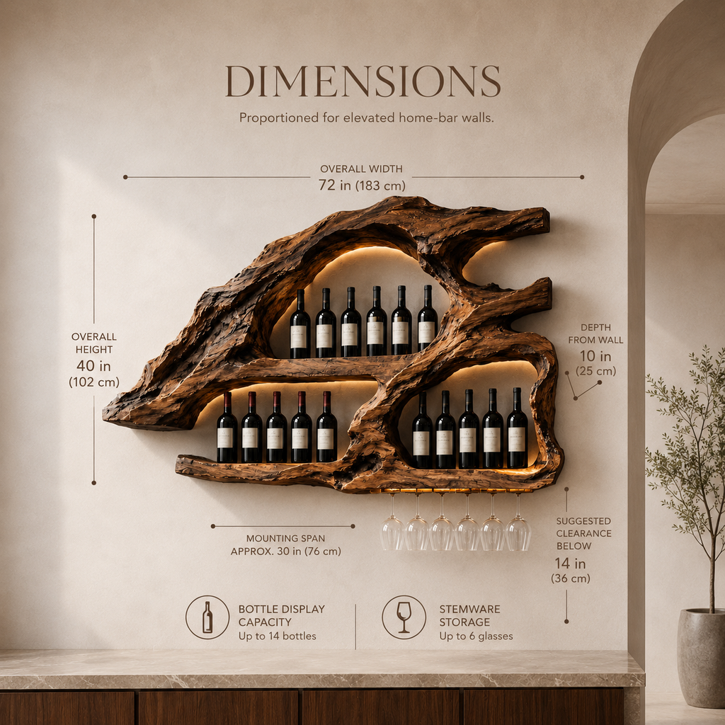 Solid Wood Wall Wine Rack with Glass Holder - Wave - product image 08