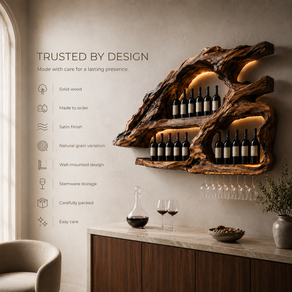 Solid Wood Wall Wine Rack with Glass Holder - Wave - product image 09